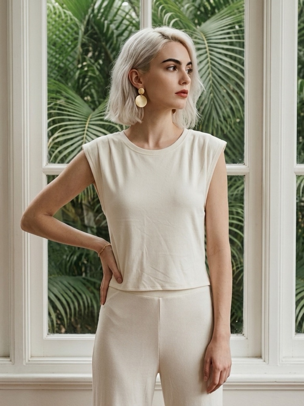 NWT Sincerely Jules Women's Medium Cream Cropped Ribbed Casual Top